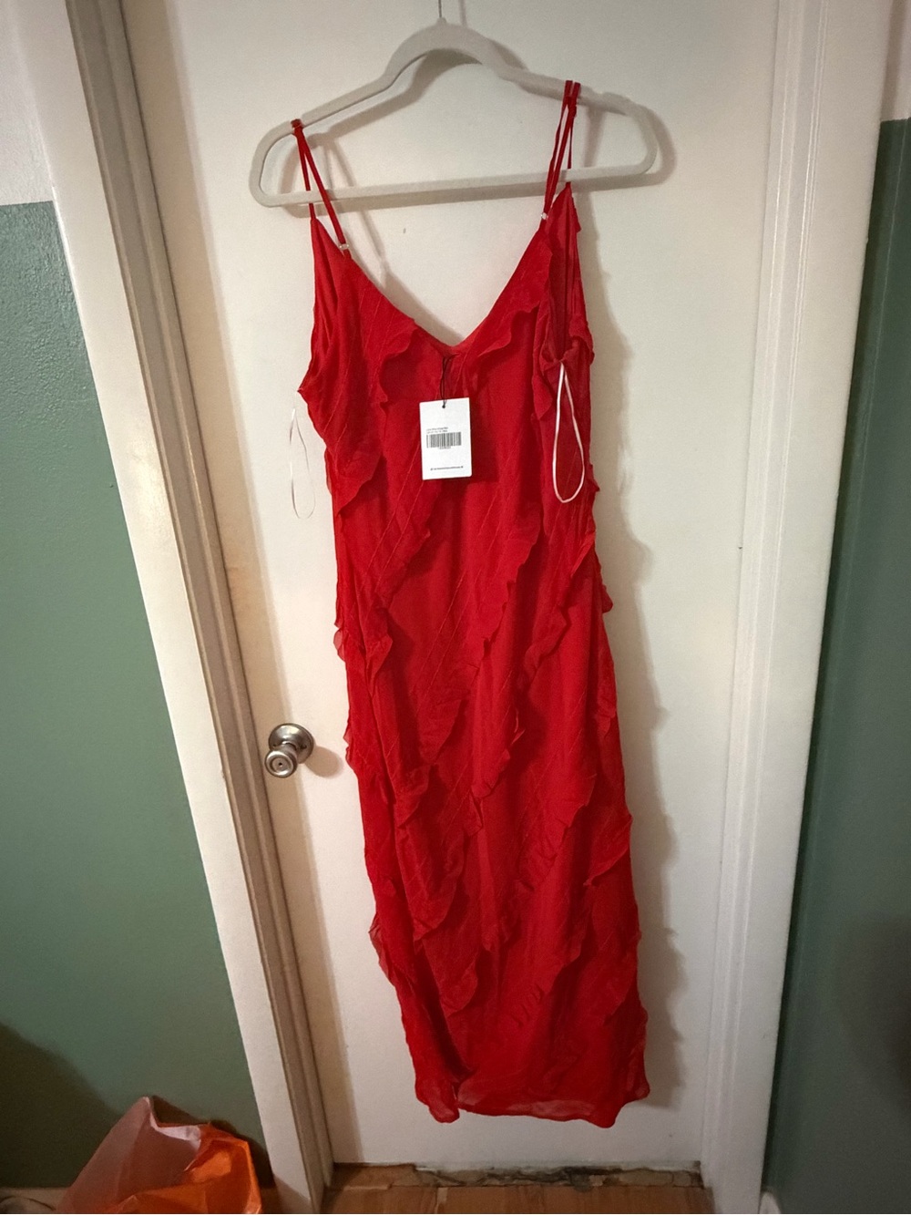 Red Spaghetti-Strap Ruffle Dress - Princess Polly - Picture 2 of 4